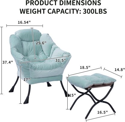 Polyester Upholstered Accent Chair, Button Tufted Living Room Armchair with Footstool and Side Pocket