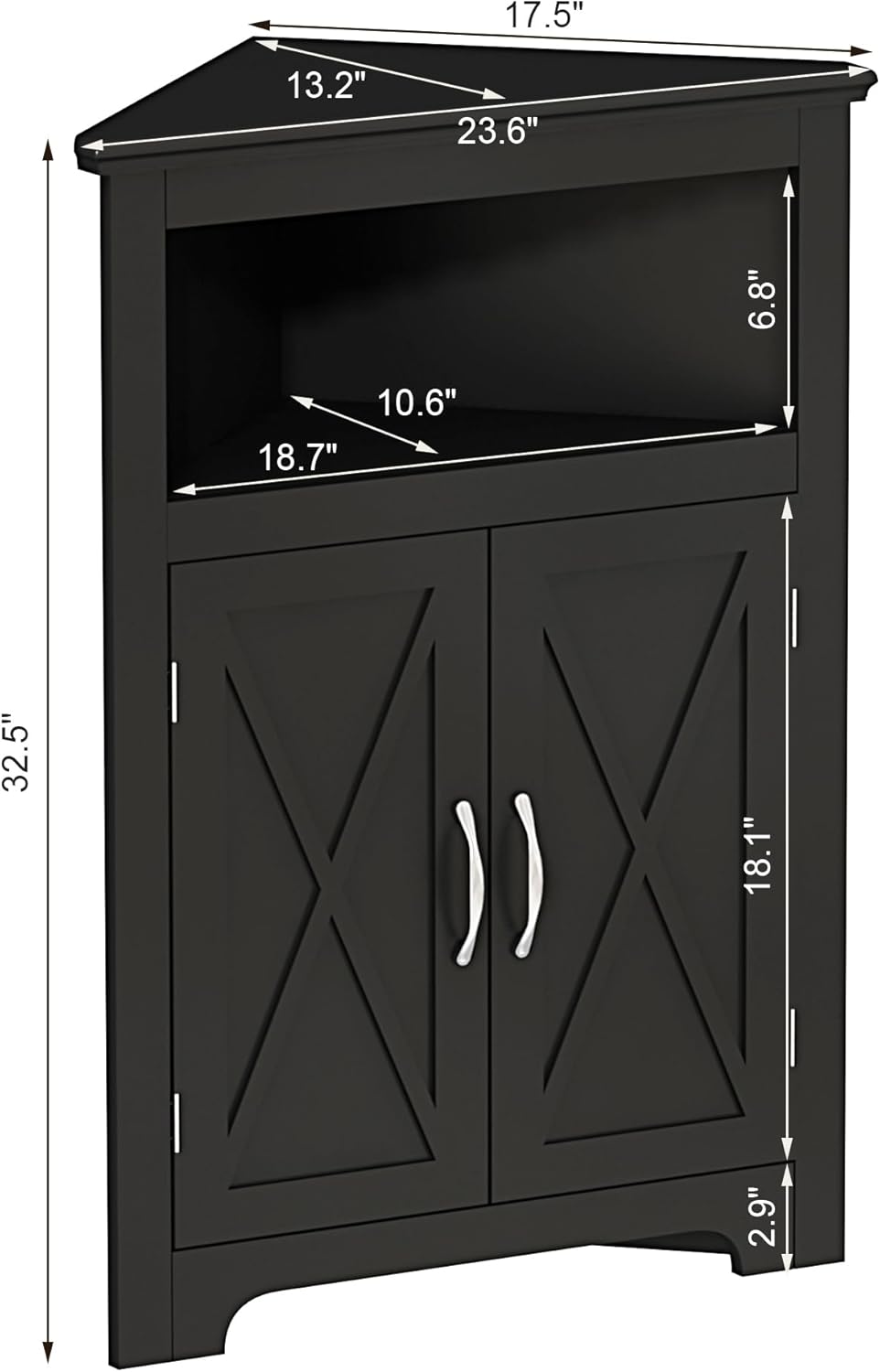 Corner Storage Cabinet, Small Corner Cabinet with Barn Door Design and Adjustable Shelf