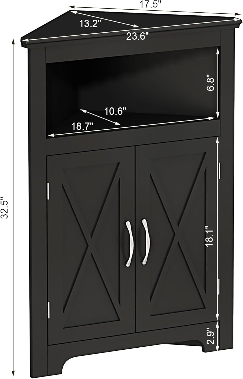Corner Storage Cabinet, Small Corner Cabinet with Barn Door Design and Adjustable Shelf