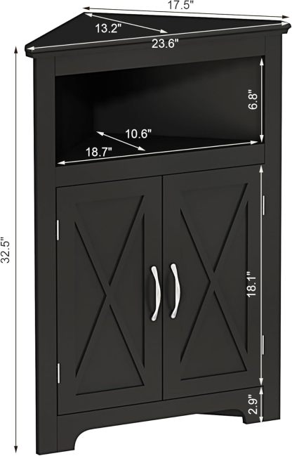 Corner Storage Cabinet, Small Corner Cabinet with Barn Door Design and Adjustable Shelf