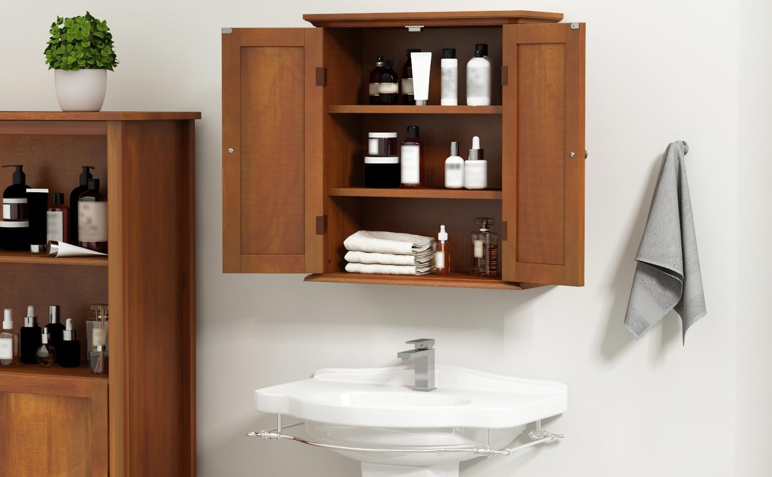 Bathroom Wall Cabinet, Over The Toilet Space Saver Storage Cabinet, Medicine Cabinet with 2 Door and Adjustable Shelves