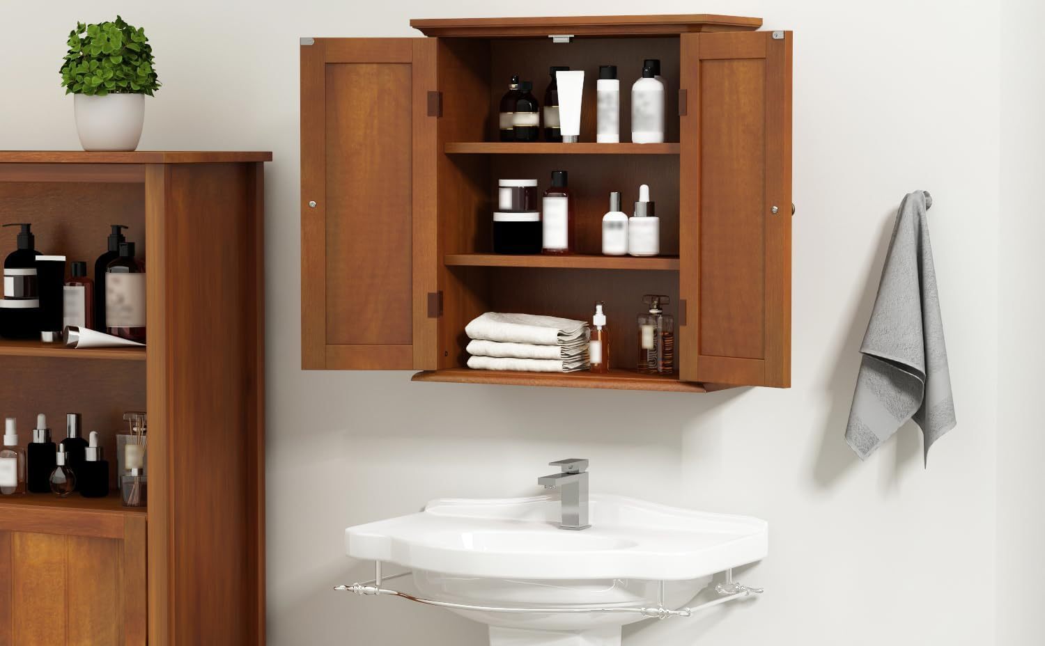 Bathroom Wall Cabinet, Over The Toilet Space Saver Storage Cabinet, Medicine Cabinet with 2 Door and Adjustable Shelves