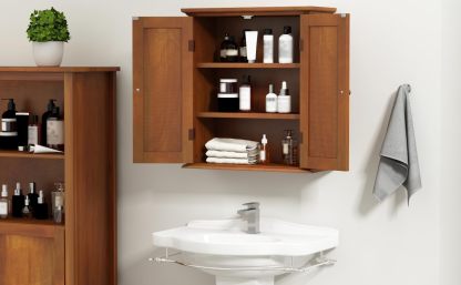 Bathroom Wall Cabinet, Over The Toilet Space Saver Storage Cabinet, Medicine Cabinet with 2 Door and Adjustable Shelves