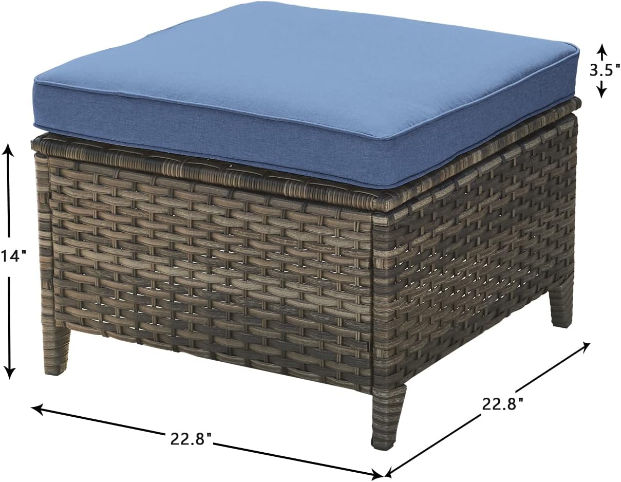 Outdoor Ottomans for Patio Set of 2 PE Wicker Steel Frame Outdoor Footstool for Patio, Backyard, Additional Seating, Side Tables with Removable Weather-Resistant Cushions