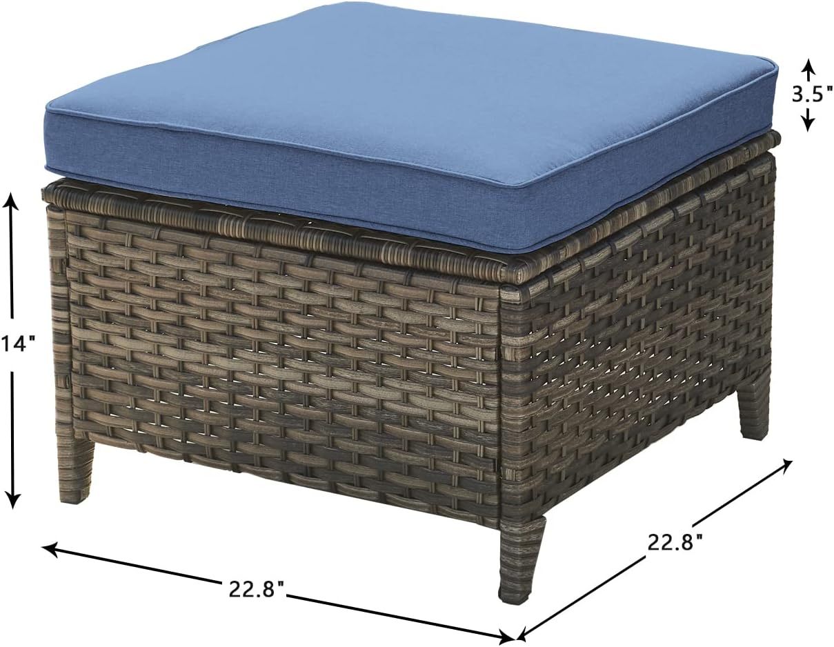 Outdoor Ottomans for Patio Set of 2 PE Wicker Steel Frame Outdoor Footstool for Patio, Backyard, Additional Seating, Side Tables with Removable Weather-Resistant Cushions