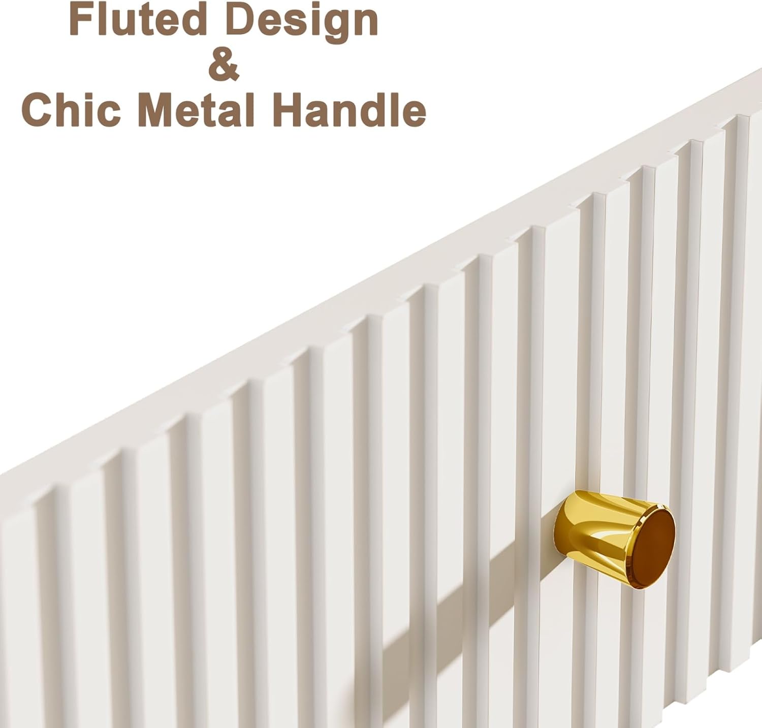 Night Stand, Fluted White Nightstand with 3 Drawers, End Table with Gold Legs and Handles