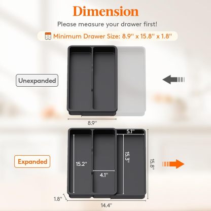 Utensil Drawer Organizer, Expandable Cooking Silverware Tray for Kitchen Drawer, Adjustable Cutlery Flatware Holder