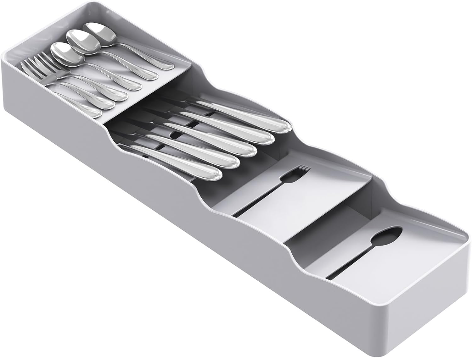 Compact Flatware Drawer Organizer, Narrow Silverware Tray for Kitchen Drawers, Plastic Cutlery Holder