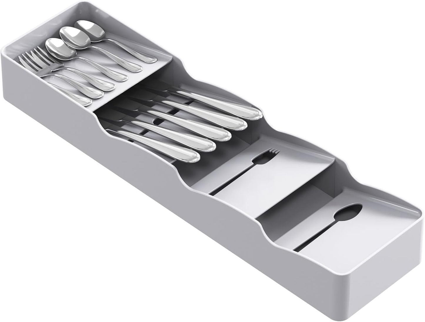 Compact Flatware Drawer Organizer, Narrow Silverware Tray for Kitchen Drawers, Plastic Cutlery Holder