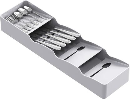 Compact Flatware Drawer Organizer, Narrow Silverware Tray for Kitchen Drawers, Plastic Cutlery Holder