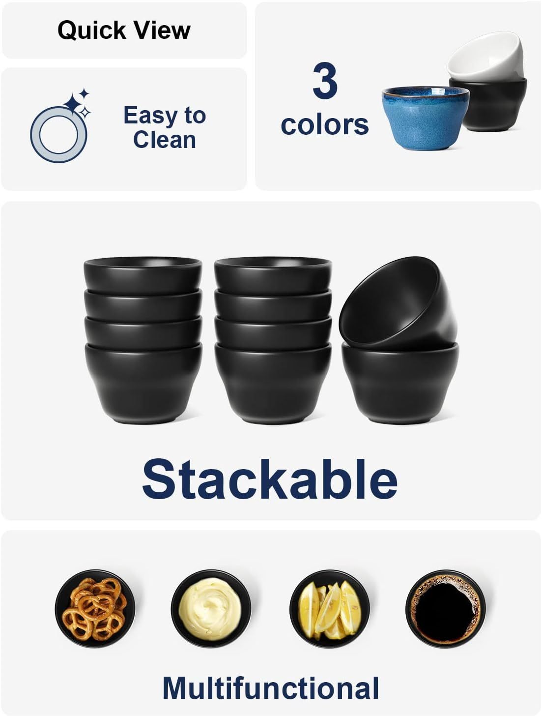 Small Bowls Dessert Bowls Chili Bowls 8 Ounce Bouillon Cups for Dessert Soup Dipping Sauce Coffee Cupping - Set of 6, Maze Black