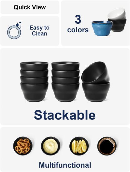 Small Bowls Dessert Bowls Chili Bowls 8 Ounce Bouillon Cups for Dessert Soup Dipping Sauce Coffee Cupping - Set of 6, Maze Black
