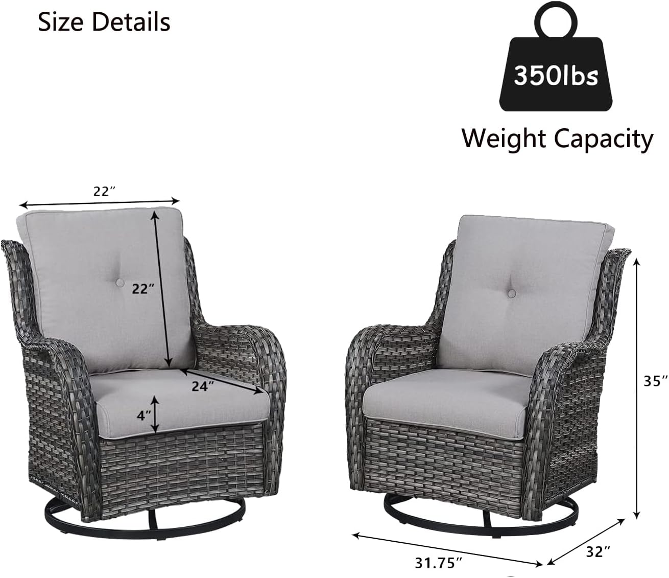 Patio Furniture with Fire Pit 6-Piece Wicker Outdoor Sectional Couch with Swivel Rocking Chairs, Propane Fire Pit Conversation Set