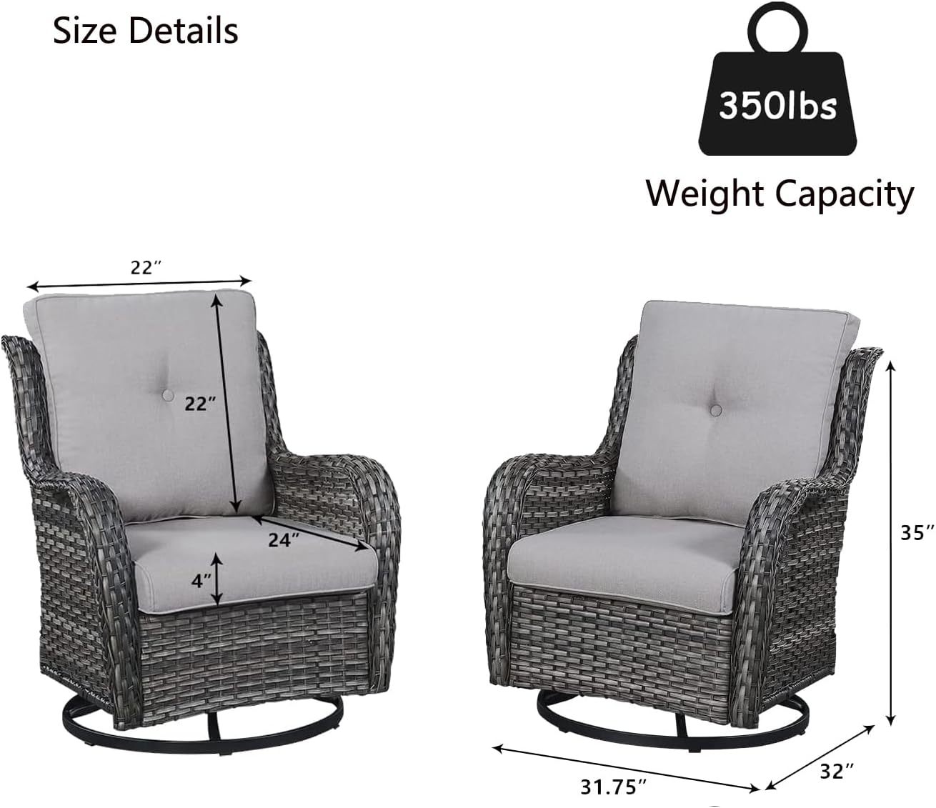 Patio Furniture with Fire Pit 6-Piece Wicker Outdoor Sectional Couch with Swivel Rocking Chairs, Propane Fire Pit Conversation Set