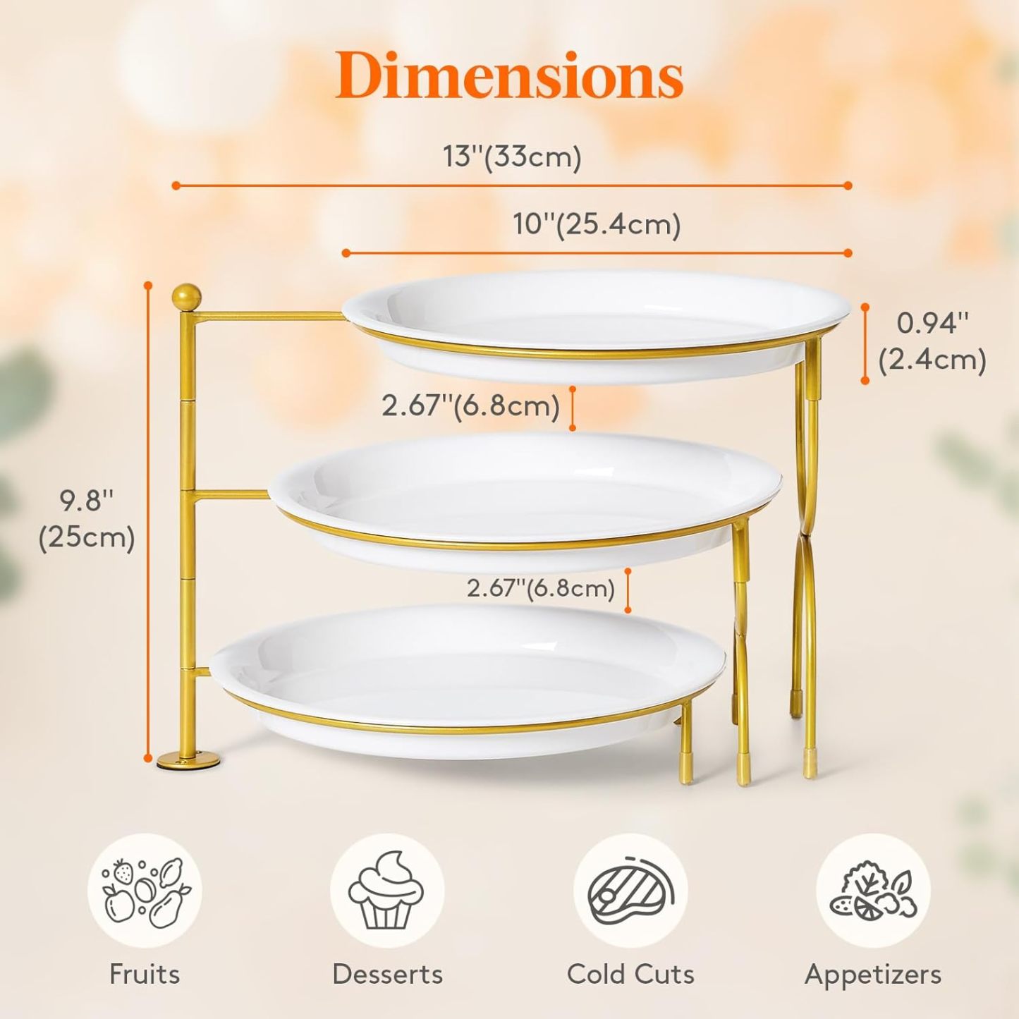 3 Tier Plastic Serving Tray Platter for Party Entertaining, 10" × 10" Large Dessert Table Display Set