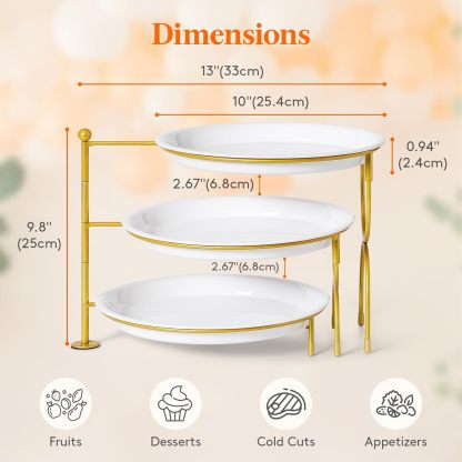 3 Tier Plastic Serving Tray Platter for Party Entertaining, 10" × 10" Large Dessert Table Display Set