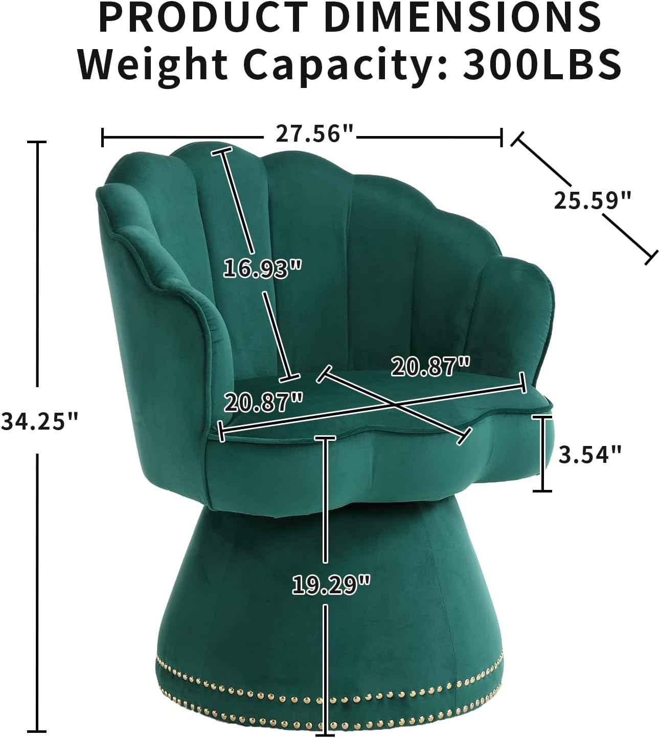 360 Degree Swivel Barrel Chair, Velvet Upholstered Armchair, Round Accent Sofa Chair with Shell Back Design and Nailhead Trim