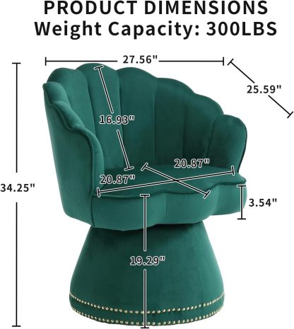 360 Degree Swivel Barrel Chair, Velvet Upholstered Armchair, Round Accent Sofa Chair with Shell Back Design and Nailhead Trim