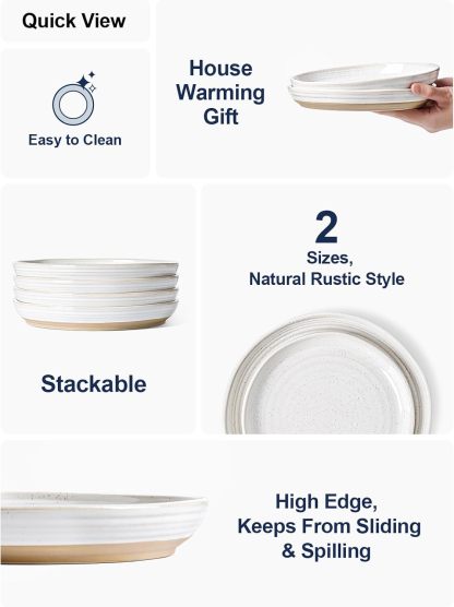 Salad Plates 8 Inch, Flat Dessert Plate Set for Appetizer Bread, Ceramic Dish, Microwave Dishwasher Oven Safe, Housewarming & Wedding Present - Set of 4, Arctic White