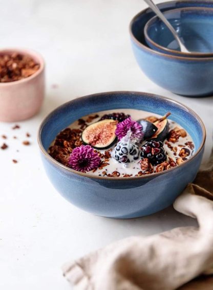 Cereal Bowls 6 Inch, Ceramic Bowl Set for Soup, Dessert, Fruits, Salad, Noodle, Ramen, 22 Ounce Bowls for Kitchen, Set of 4, Ceylon blue