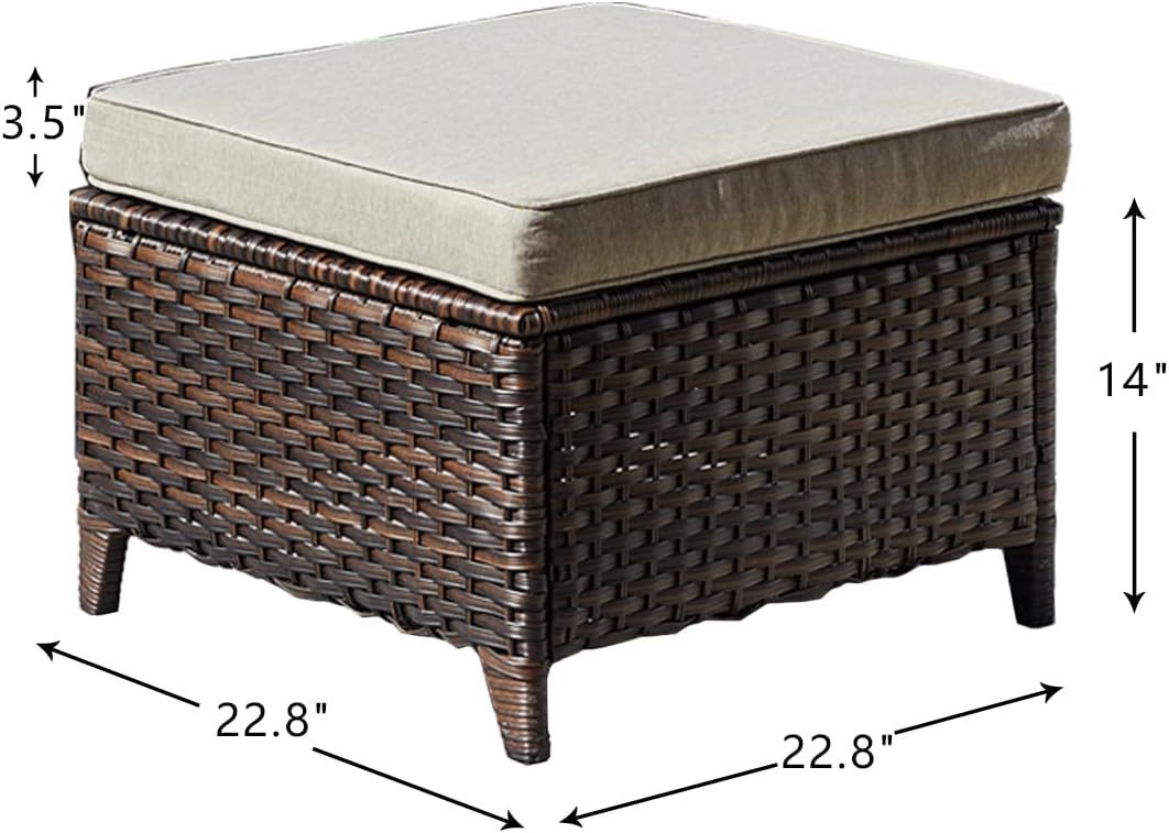 Outdoor Ottomans for Patio Set of 2 PE Wicker Steel Frame Outdoor Footstool for Patio, Backyard, Additional Seating, Side Tables with Removable Weather-Resistant Cushions