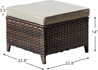 Outdoor Ottomans for Patio Set of 2 PE Wicker Steel Frame Outdoor Footstool for Patio, Backyard, Additional Seating, Side Tables with Removable Weather-Resistant Cushions