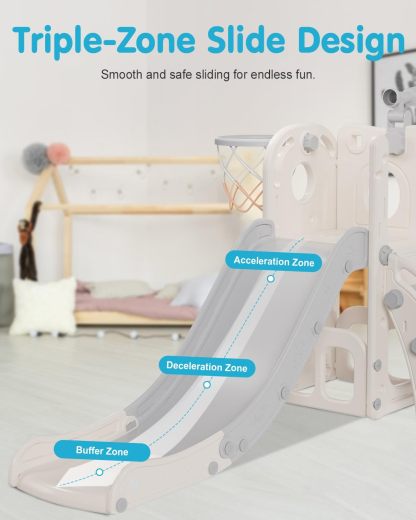 6 in 1 Kids Indoor Slide for Toddlers 1-3, Baby Indoor and Outdoor Climber Playset, Kids Slide with Basketball Hoop and Telescope