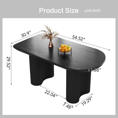 Black Oval Dining Table for 2-4, 55.11" Modern Funky Kitchen Table with Powerful Ripple Support Legs for Dining Room, Kitchen, Home Office