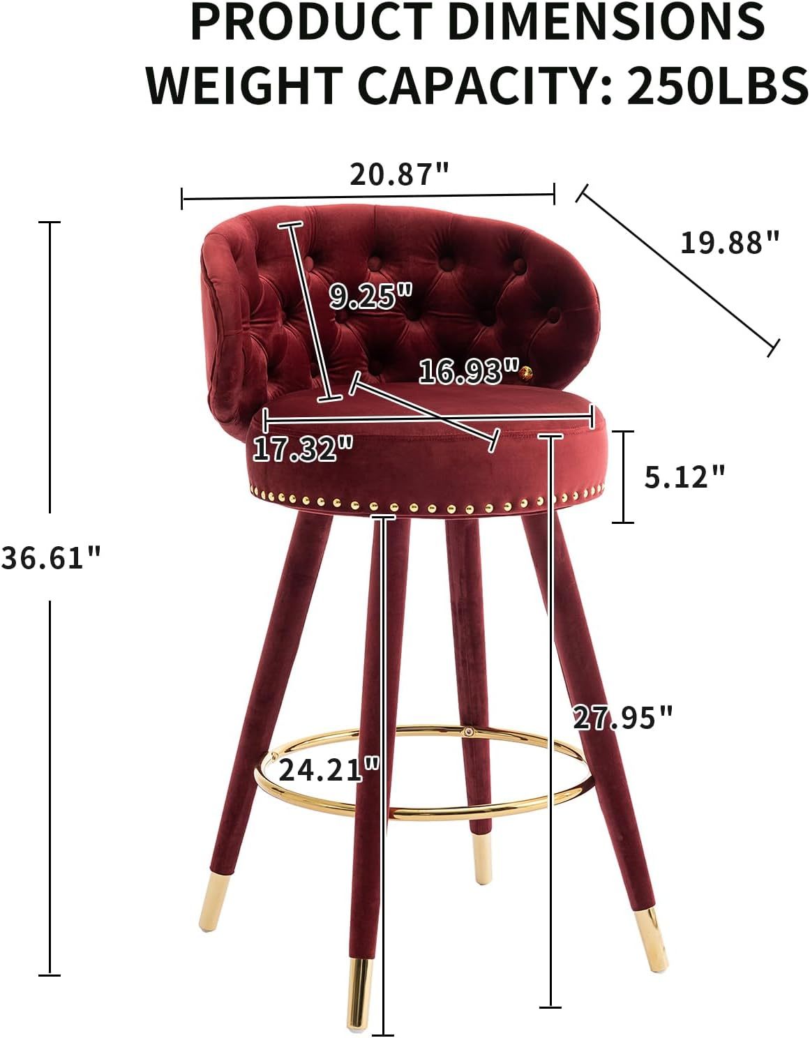 Velvet Bar Stools Set of 2, Counter Height Bar Stools, Retro Wooden Pub Barstools with Back and Footrest