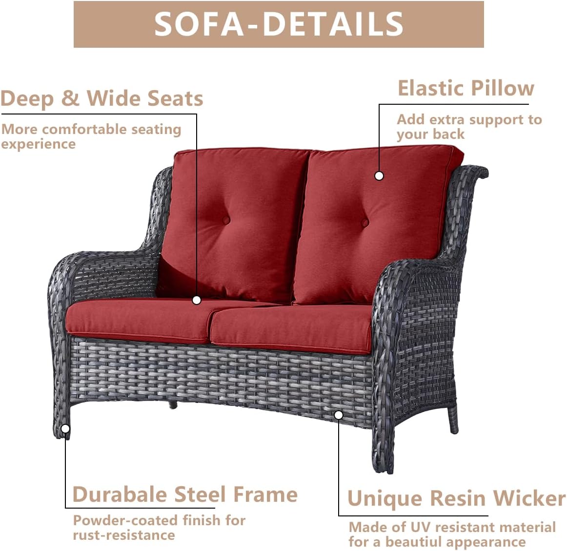 Patio Furniture Set with Fire Pit Table 5-Piece Wicker Outdoor Swivel Rocker Patio Chairs Loveseat Conversation Set