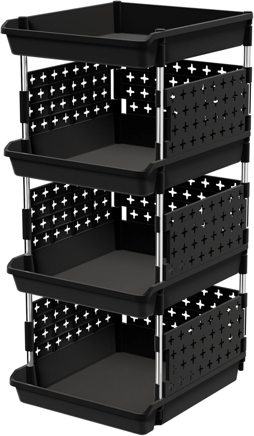 Stackable Storage Bins, 4 Tier Stackable Baskets for Closet, Playroom, Kitchen, Food, and Pantry Organization