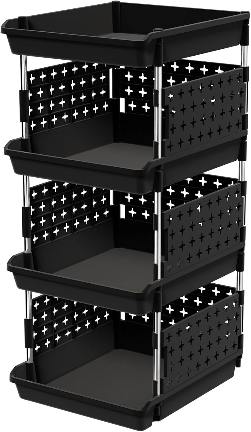 Stackable Storage Bins, 4 Tier Stackable Baskets for Closet, Playroom, Kitchen, Food, and Pantry Organization