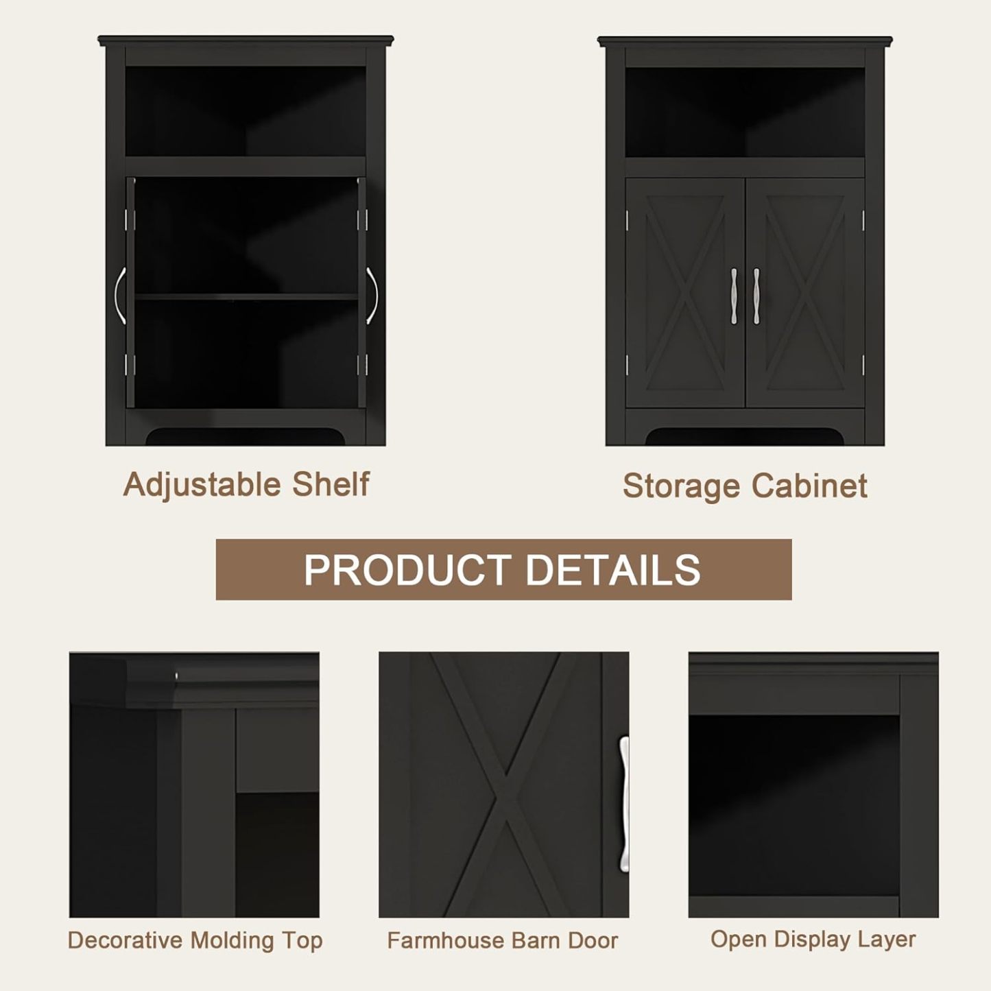 Corner Storage Cabinet, Small Corner Cabinet with Barn Door Design and Adjustable Shelf