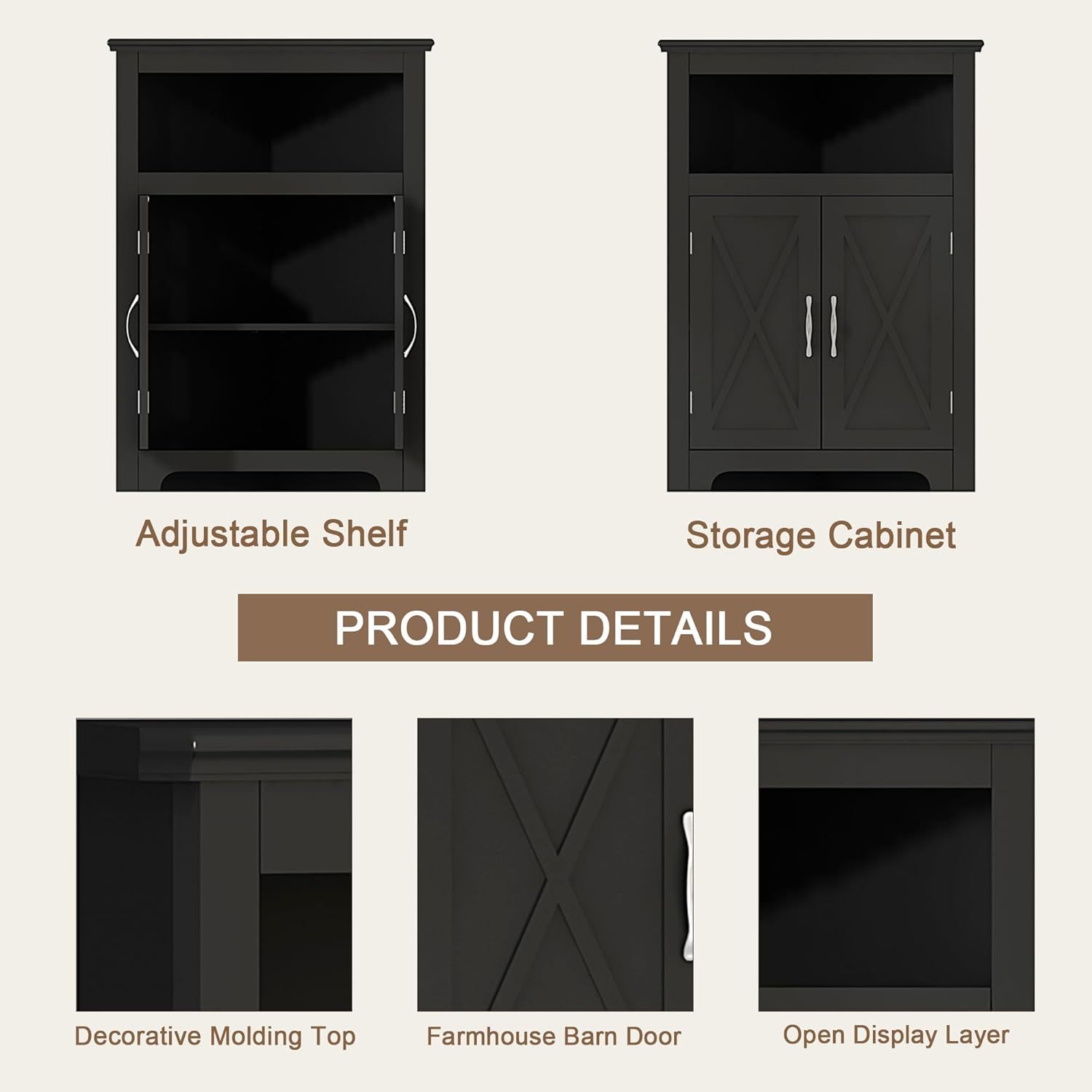 Corner Storage Cabinet, Small Corner Cabinet with Barn Door Design and Adjustable Shelf