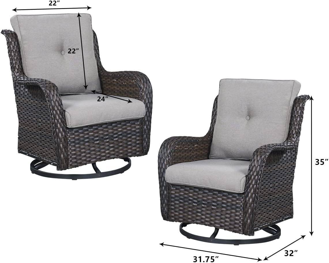 Outdoor Patio Furniture with Fire Pit Table Outdoor Conversation Set PE Wicker Patio Couch Swivel Glider Chairs