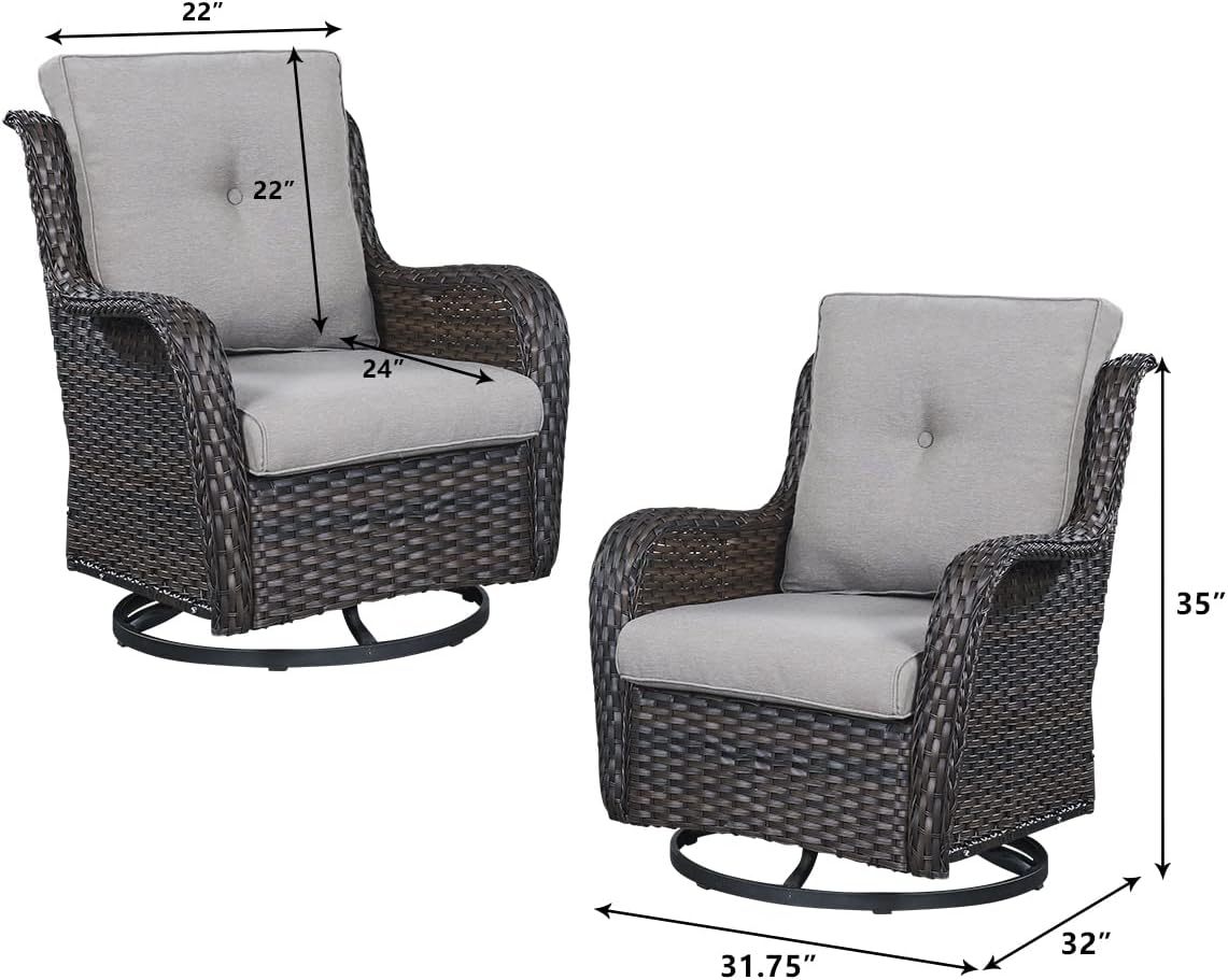 Outdoor Patio Furniture with Fire Pit Table Outdoor Conversation Set PE Wicker Patio Couch Swivel Glider Chairs
