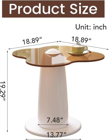 Compact Brown Glass Coffee Table, Brown Tempered Glass End Table, Modern Coffee Table with White Stable Pedestal