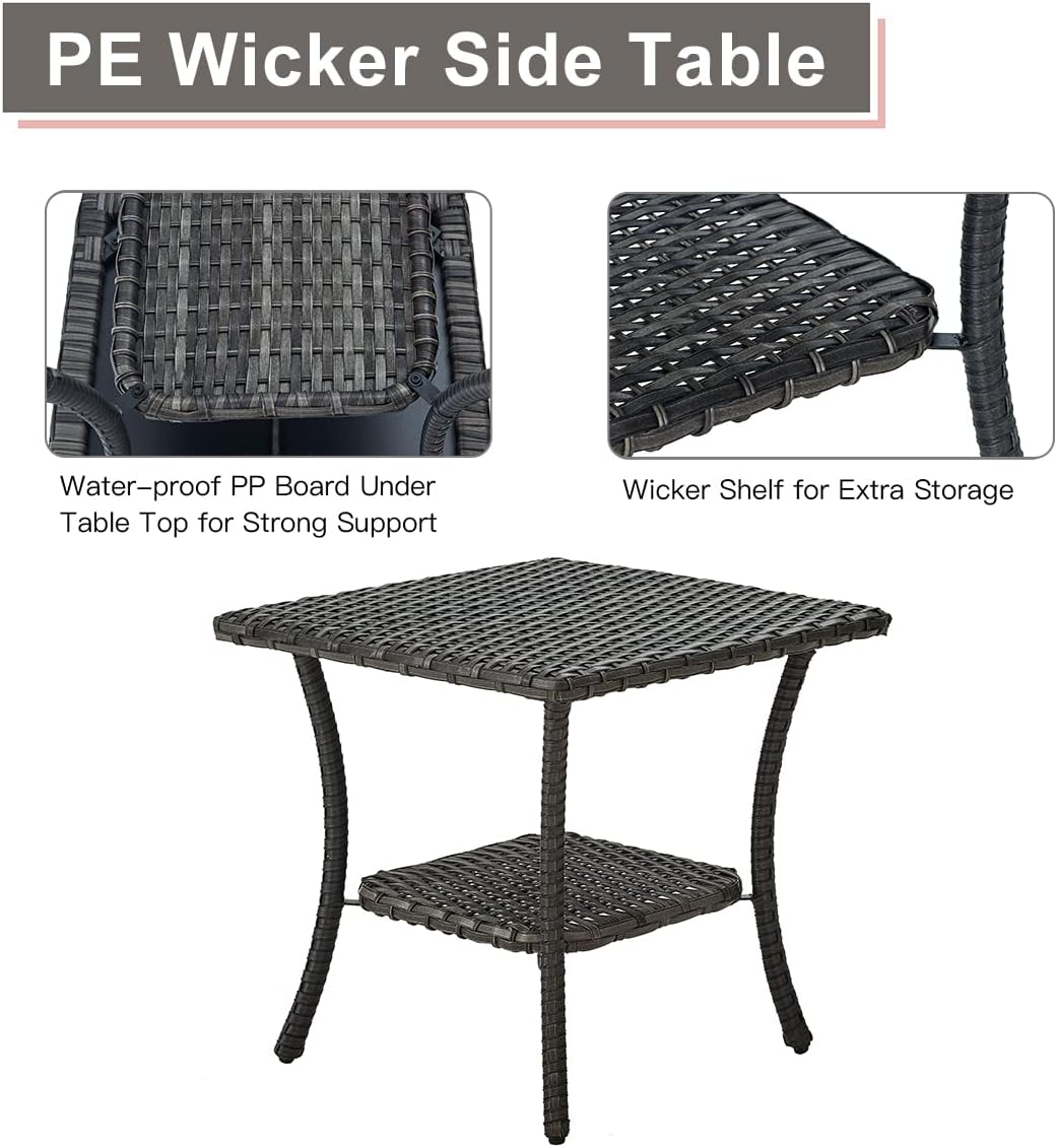 Wicker Patio Coffee Table,Rattan Outdoor Coffee Table with 2-Layer Storage Furniture Tables for Garden,Porch,Backyard