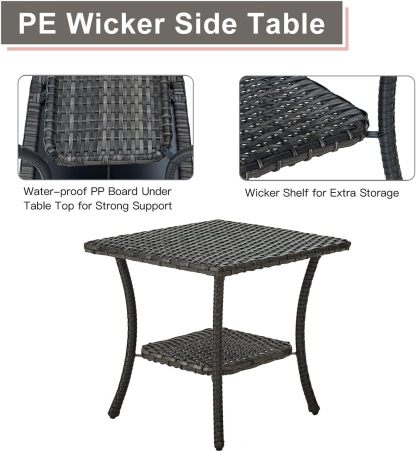 Wicker Patio Coffee Table,Rattan Outdoor Coffee Table with 2-Layer Storage Furniture Tables for Garden,Porch,Backyard