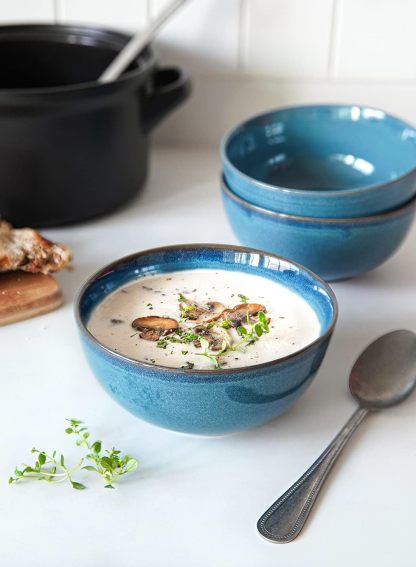 Cereal Bowls 6 Inch, Ceramic Bowl Set for Soup, Dessert, Fruits, Salad, Noodle, Ramen, 22 Ounce Bowls for Kitchen, Set of 4, Ceylon blue