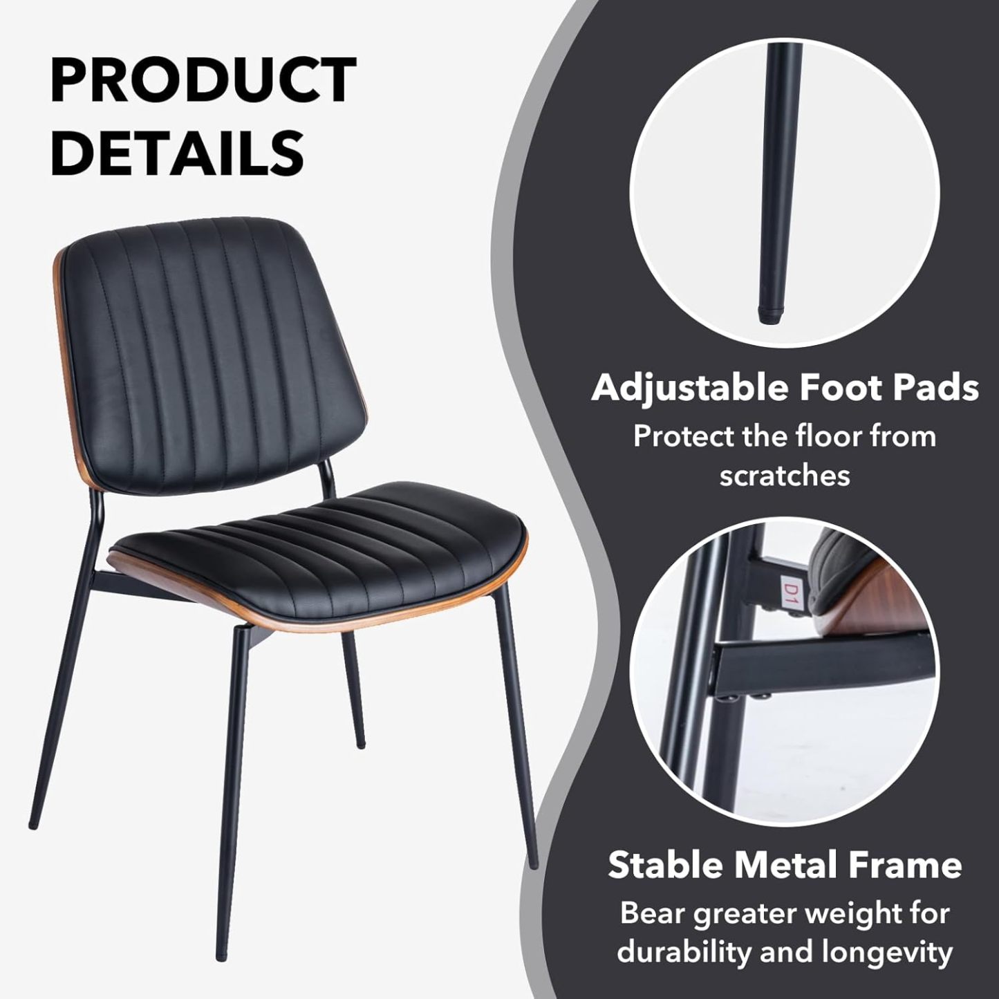 Dining Chairs Set of 2, PU Leather Upholstered Side Chairs with Open Back, Tufted Kitchen Chairs with Metal Legs