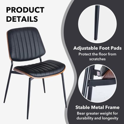 Dining Chairs Set of 2, PU Leather Upholstered Side Chairs with Open Back, Tufted Kitchen Chairs with Metal Legs