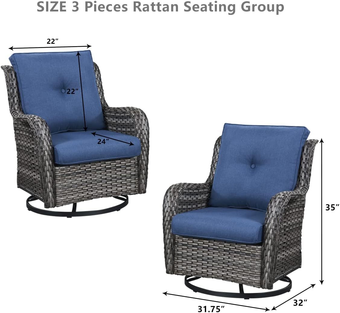 5 Piece Outdoor Patio Furniture Set Wicker Conversation Bistro Set Swivel Rocking Chairs with Side Table and Ottomans