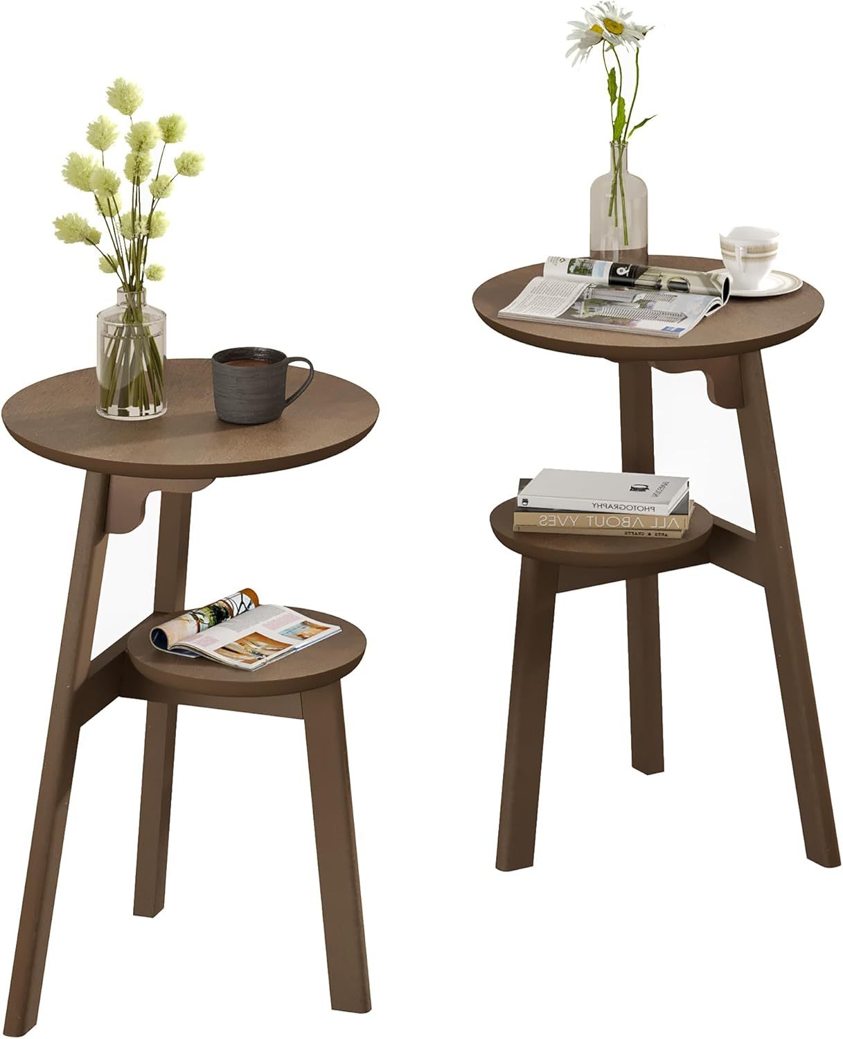 Round End Table Set of 2, Narrow Side Table for Small Spaces