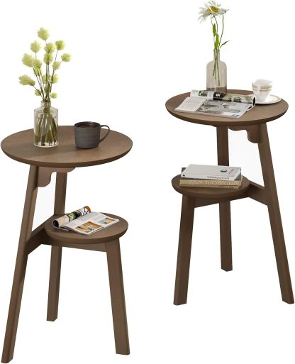 Round End Table Set of 2, Narrow Side Table for Small Spaces