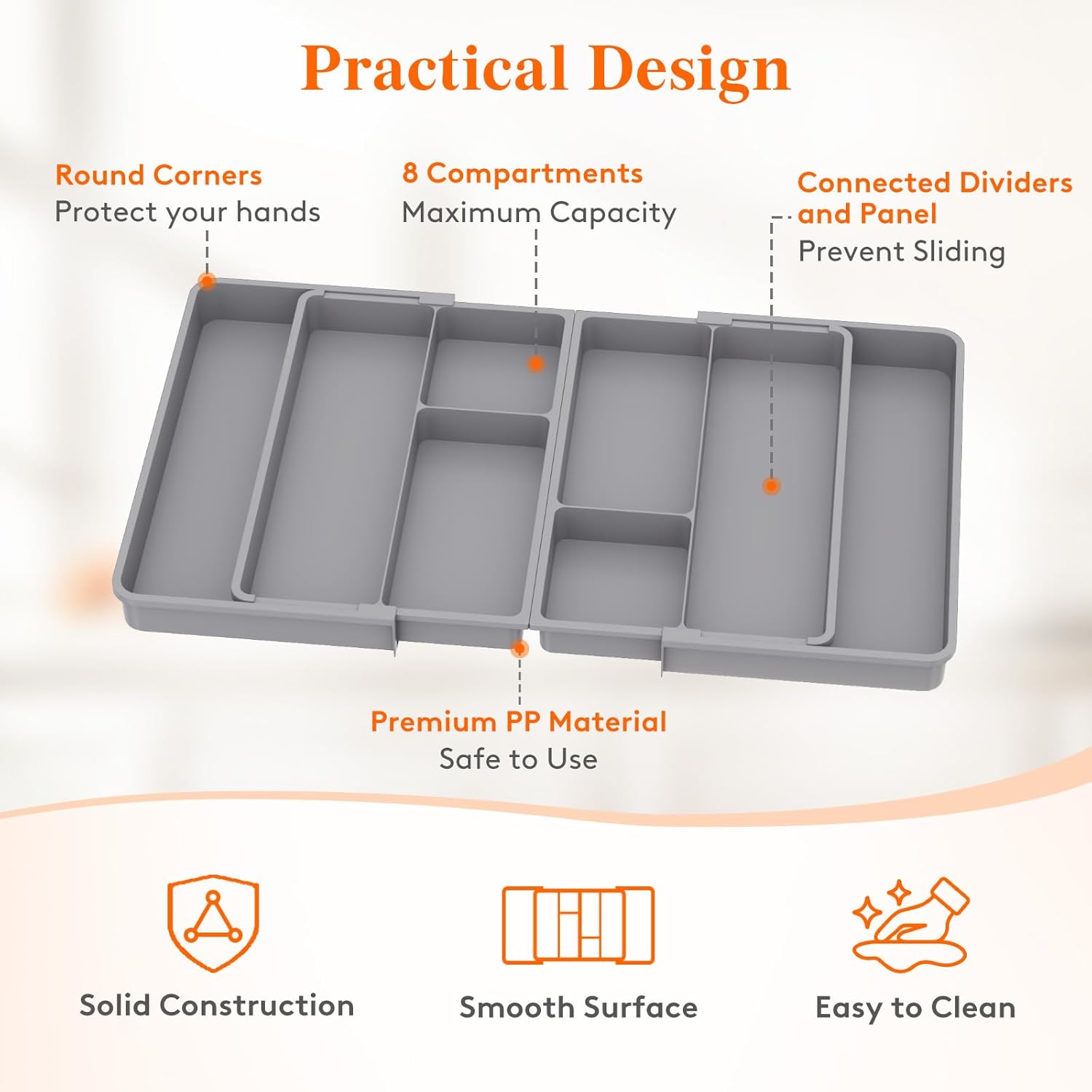 Large Utensil Organizer for Kitchen Drawer, Expandable From 21 to 36 Inches, Adjustable Cooking Silverware Tray