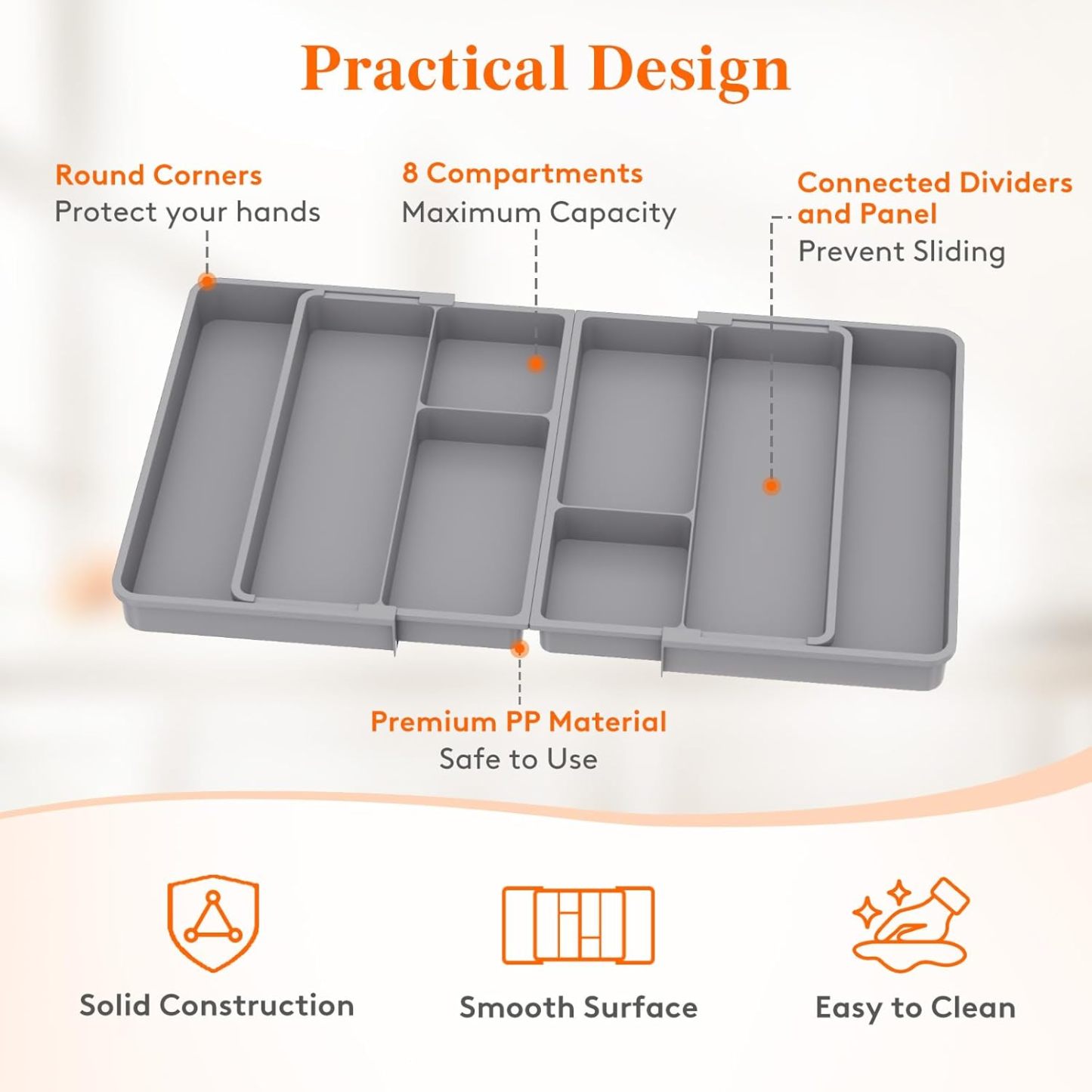 Large Utensil Organizer for Kitchen Drawer, Expandable From 21 to 36 Inches, Adjustable Cooking Silverware Tray