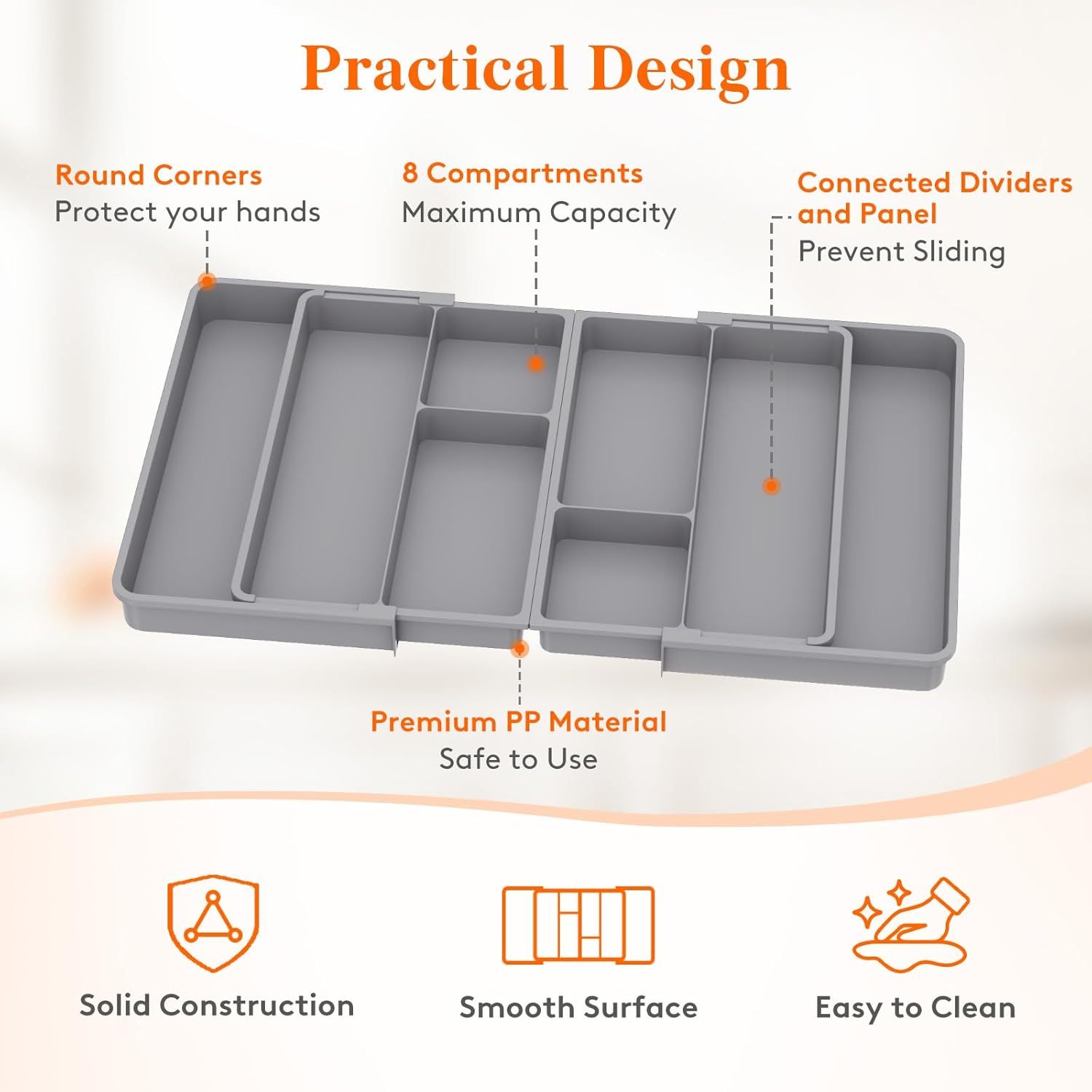Large Utensil Organizer for Kitchen Drawer, Expandable From 21 to 36 Inches, Adjustable Cooking Silverware Tray