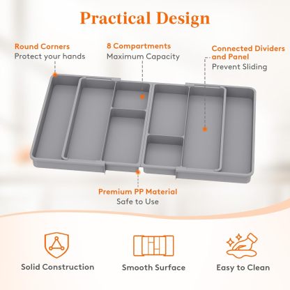 Large Utensil Organizer for Kitchen Drawer, Expandable From 21 to 36 Inches, Adjustable Cooking Silverware Tray