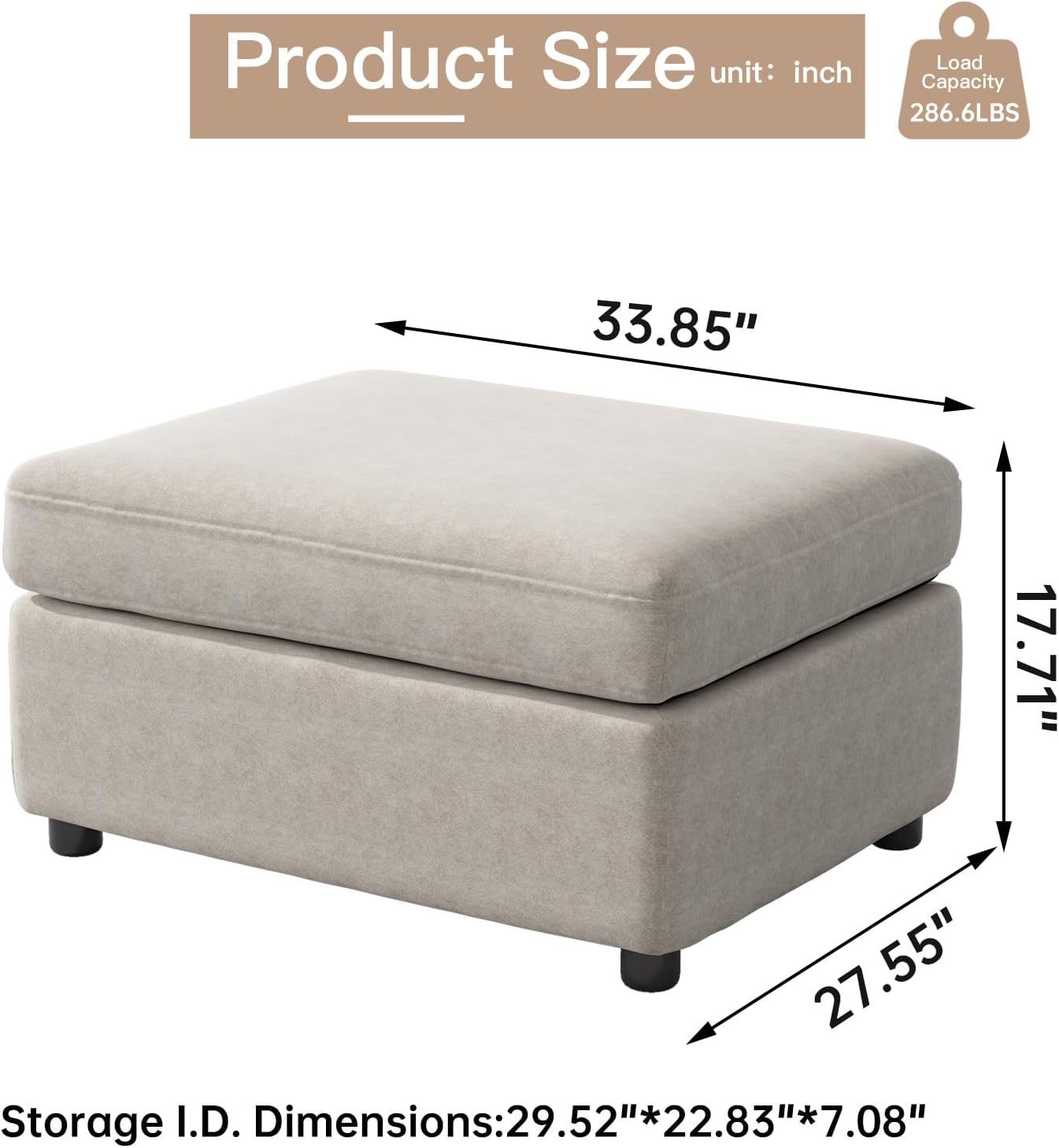 81.88" Off-White Loveseat Sofa, Extra Width Sectional Sleeper Sofa with Armrest, Modular Sectional Sofa with Cushion and Removable Back Cushion, Floor Sofa (Off-White, 1 Ottoman)